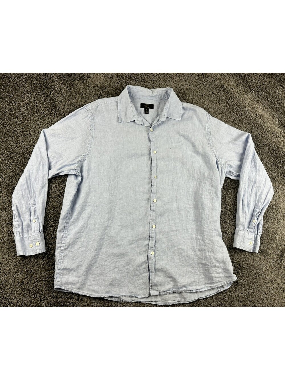 Club Room Mens 100% Linen Shirt XXL 2XL Light Blue Long Sleeve Button Front